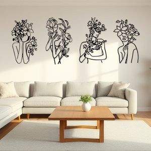 4 Metal Wall Art Decor Minimalist Abstract Woman Single Line Drawing Wall Art🦏